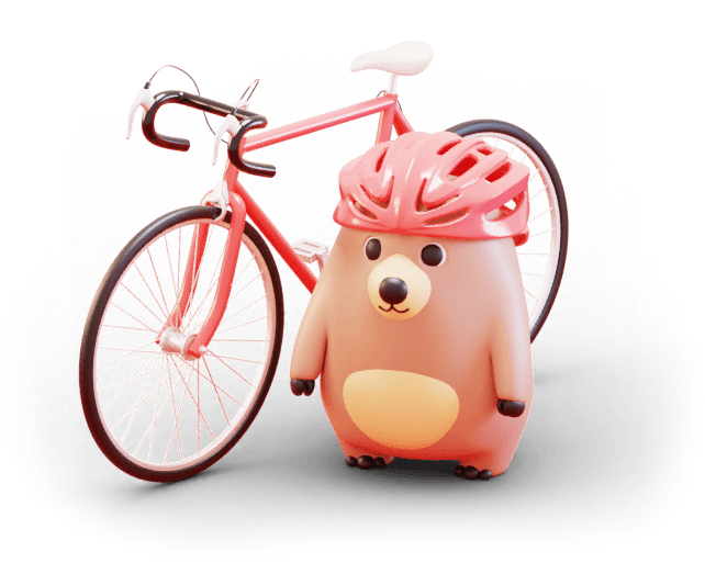 Whembat mascot with a bicycle